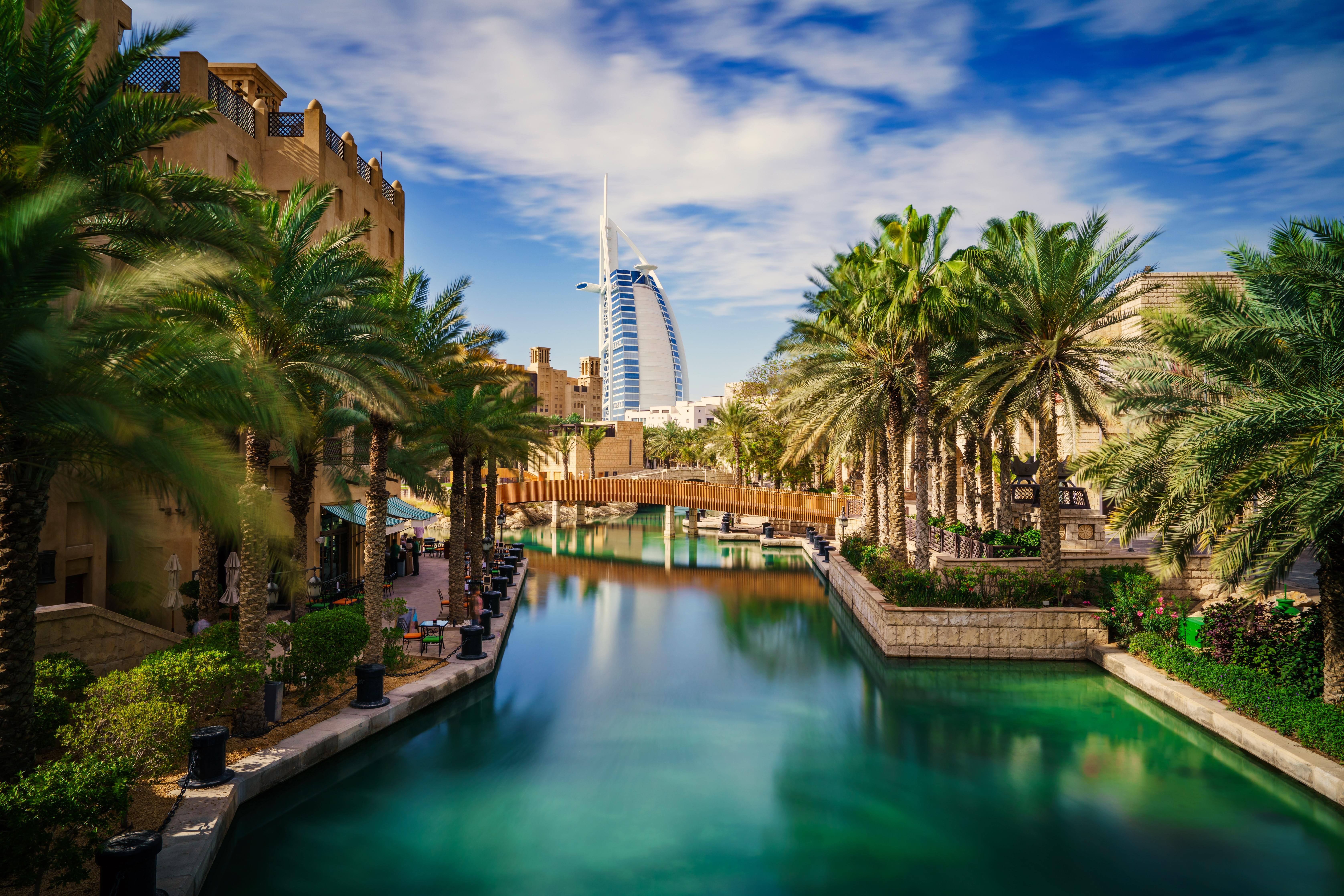 Panoramic view of water channel at Dubai's old town souk