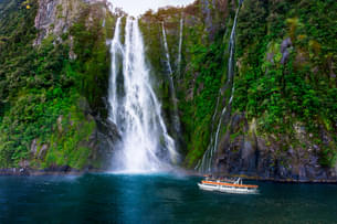 Panoramic views of Stirling Falls, Milford Sound Cruise, Australia