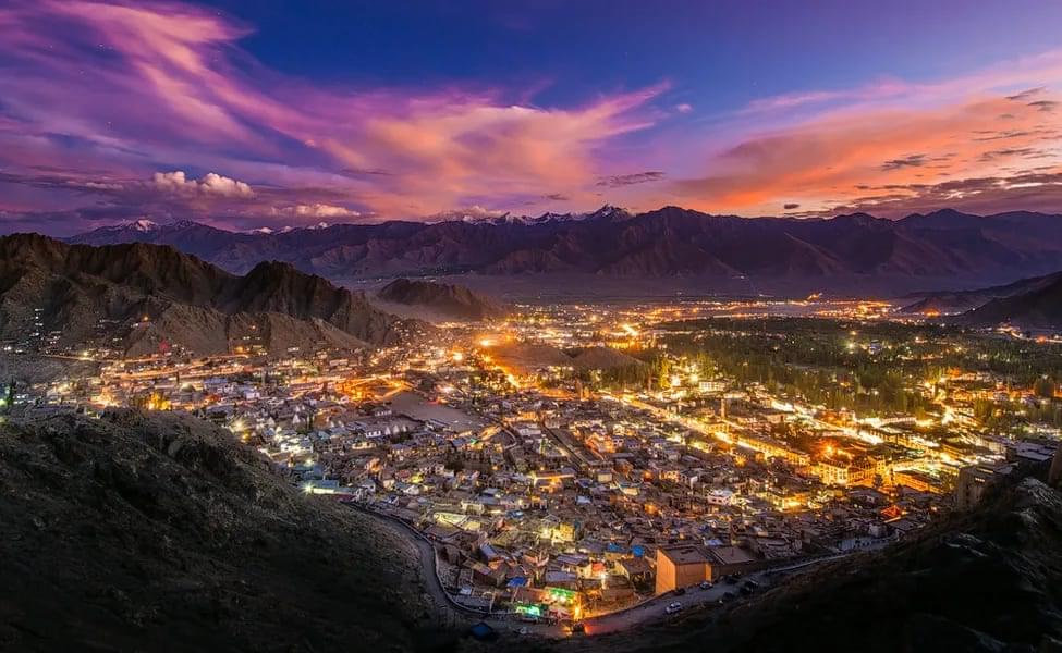 Adore the picture perfect sight of the illuminated city of Leh Ladakh