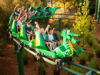 Ride the themed roller coasters with your friends and family