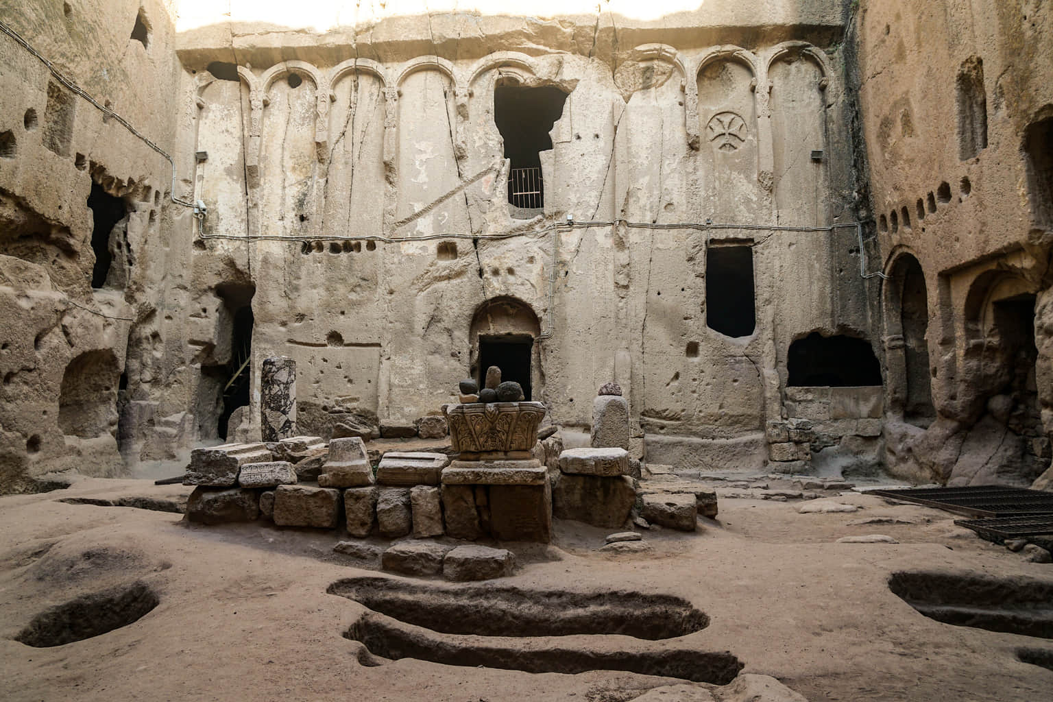 Head to the refectory and living quarters