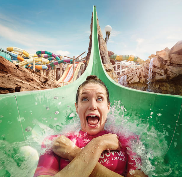 Slide down the thrilling waterslides at Yas Waterworld