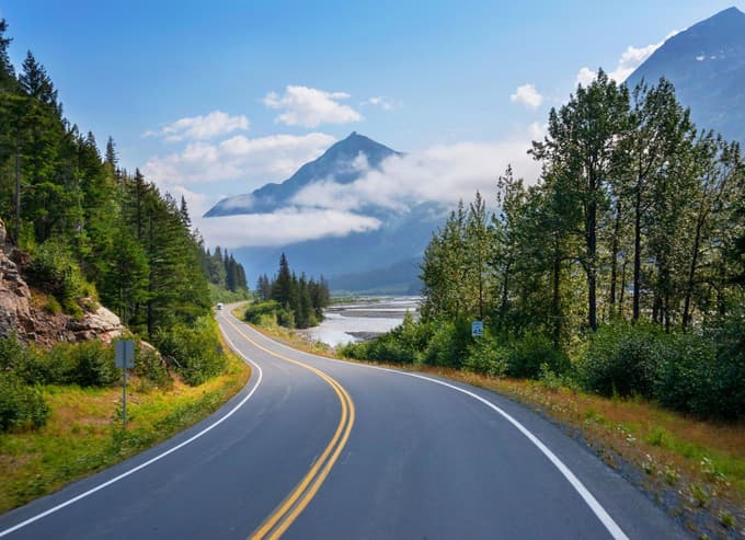 Driving road at Elliott Highway toward Arctic Circle