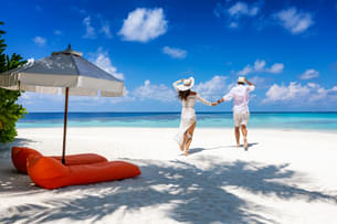 Couple on the beach of Mauritius