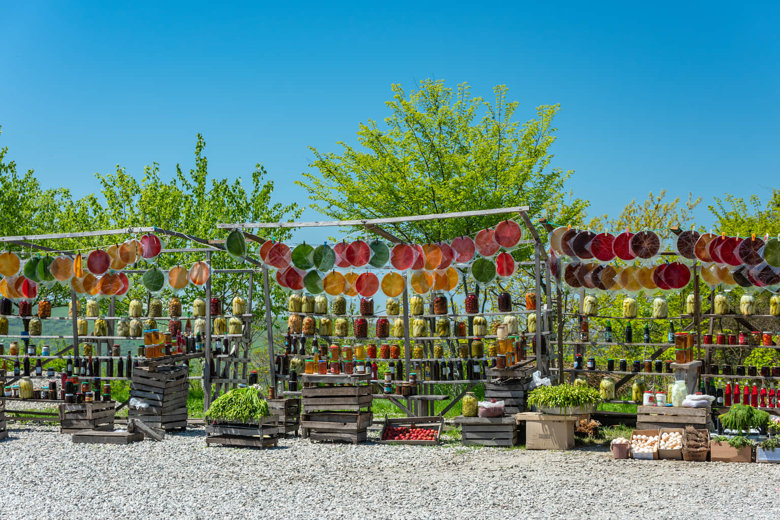 Fruit and preserves display at a local market in Azerbaijan.