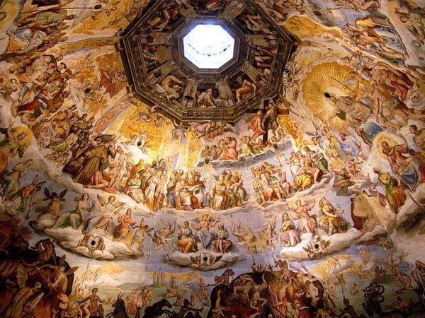 The beautiful paintings on the ceilings of the cathedral 