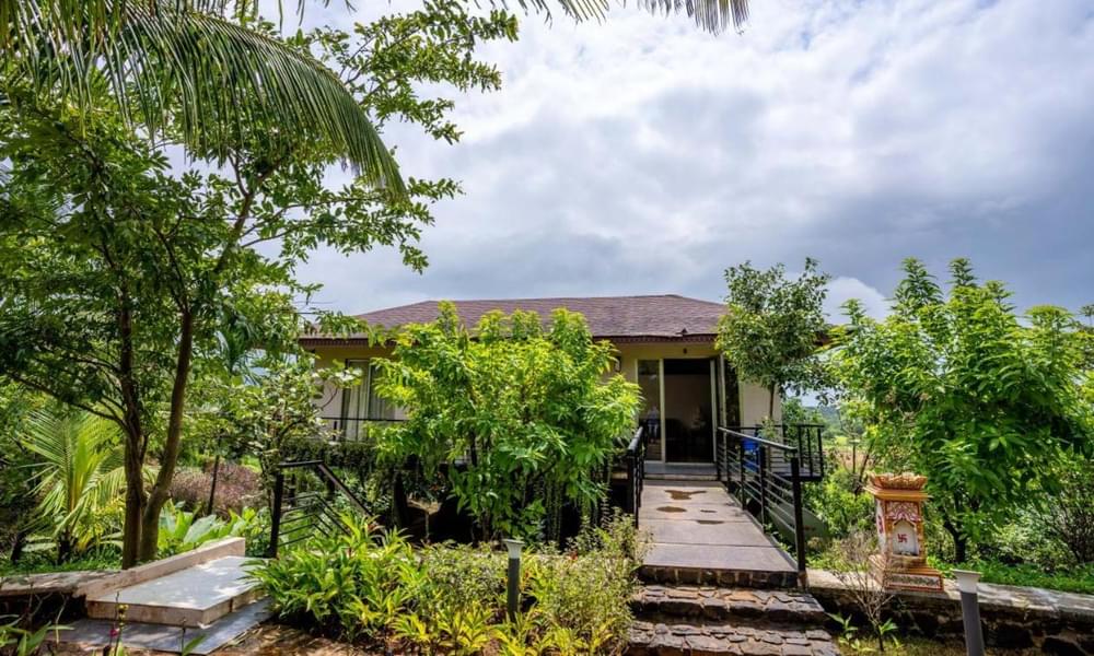 Secluded tropical retreat engulfed in lush gardens