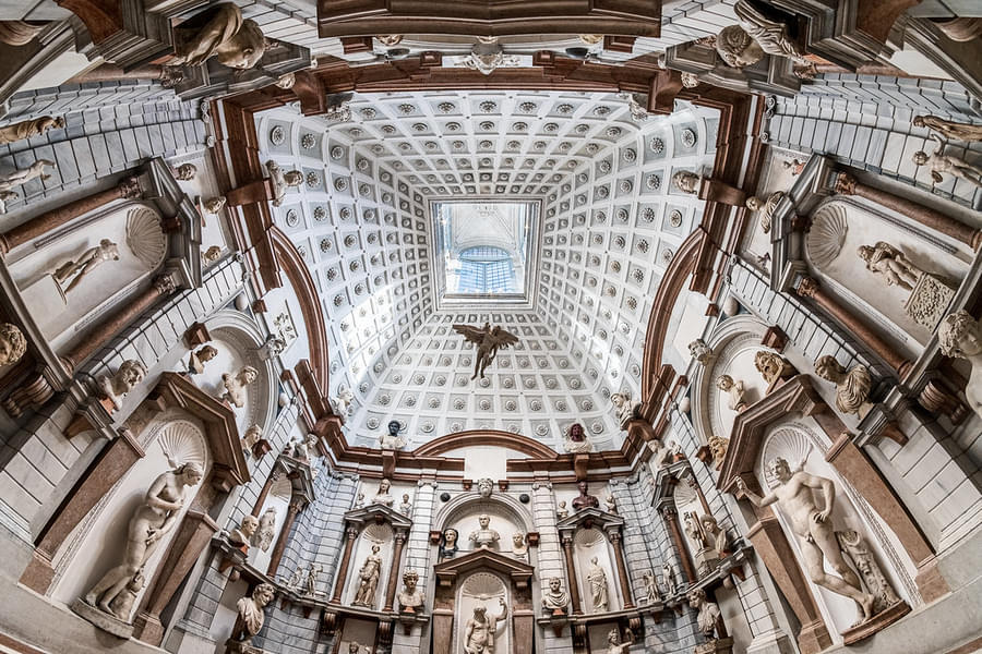 Witness the Roman pantheon style architecture with a single source of light from above