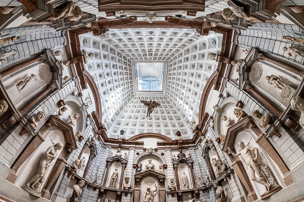 Witness the Roman pantheon style architecture with a single source of light from above