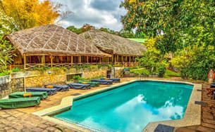 Pool side lavish sitting area