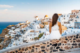 Outstanding view from Oia is a scenic village on the north west edge of the Santorini island within the Cyclades