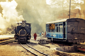 Smoke gushing Toy train of Darjeeling 