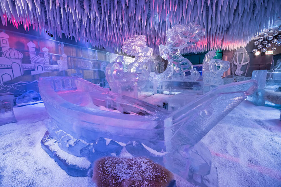 Capture frozen sculptures in the enchanting Chillout Ice Lounge