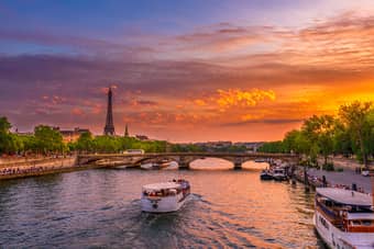 Sunset over Seine River Cruise, Paris