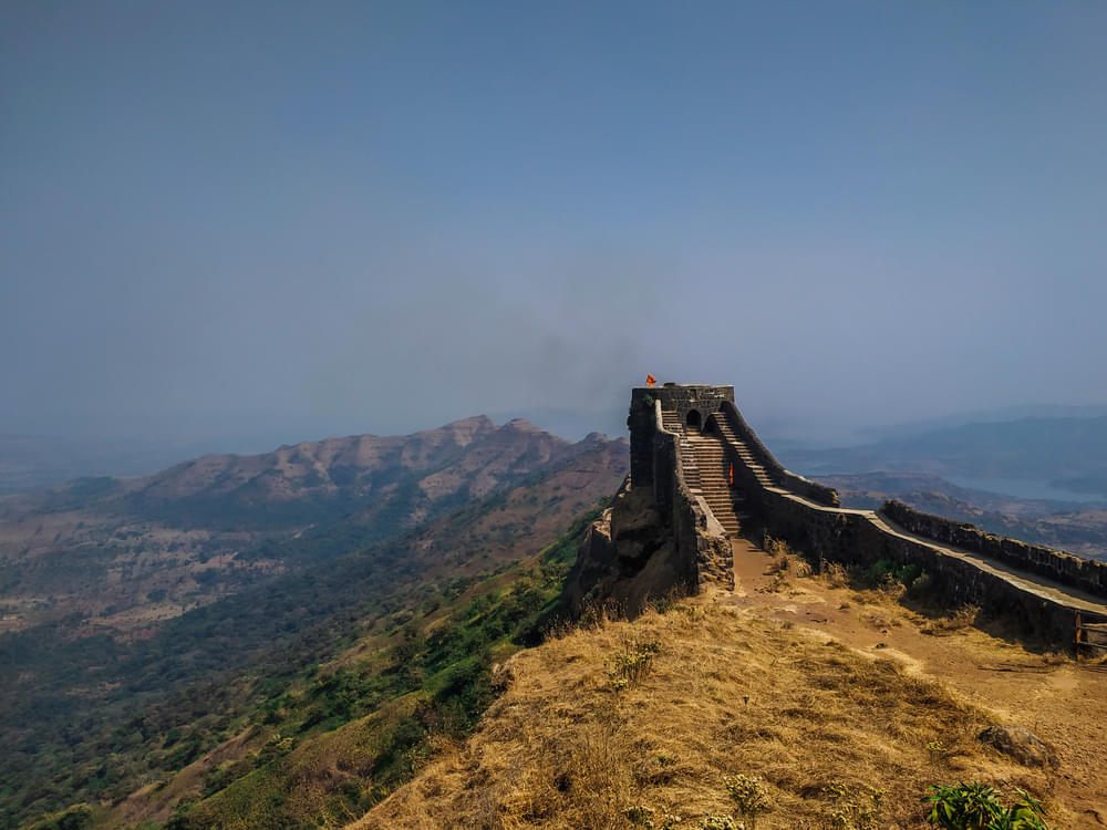 Spectacular panoramic vistas of fort amidst Sahyadri range