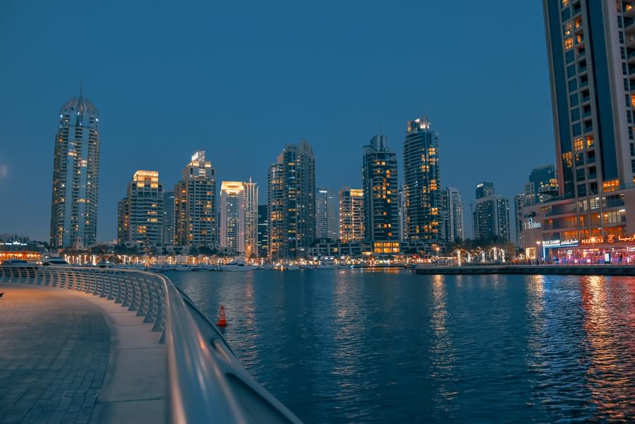 Night View of Dubai Marina from a Yacht