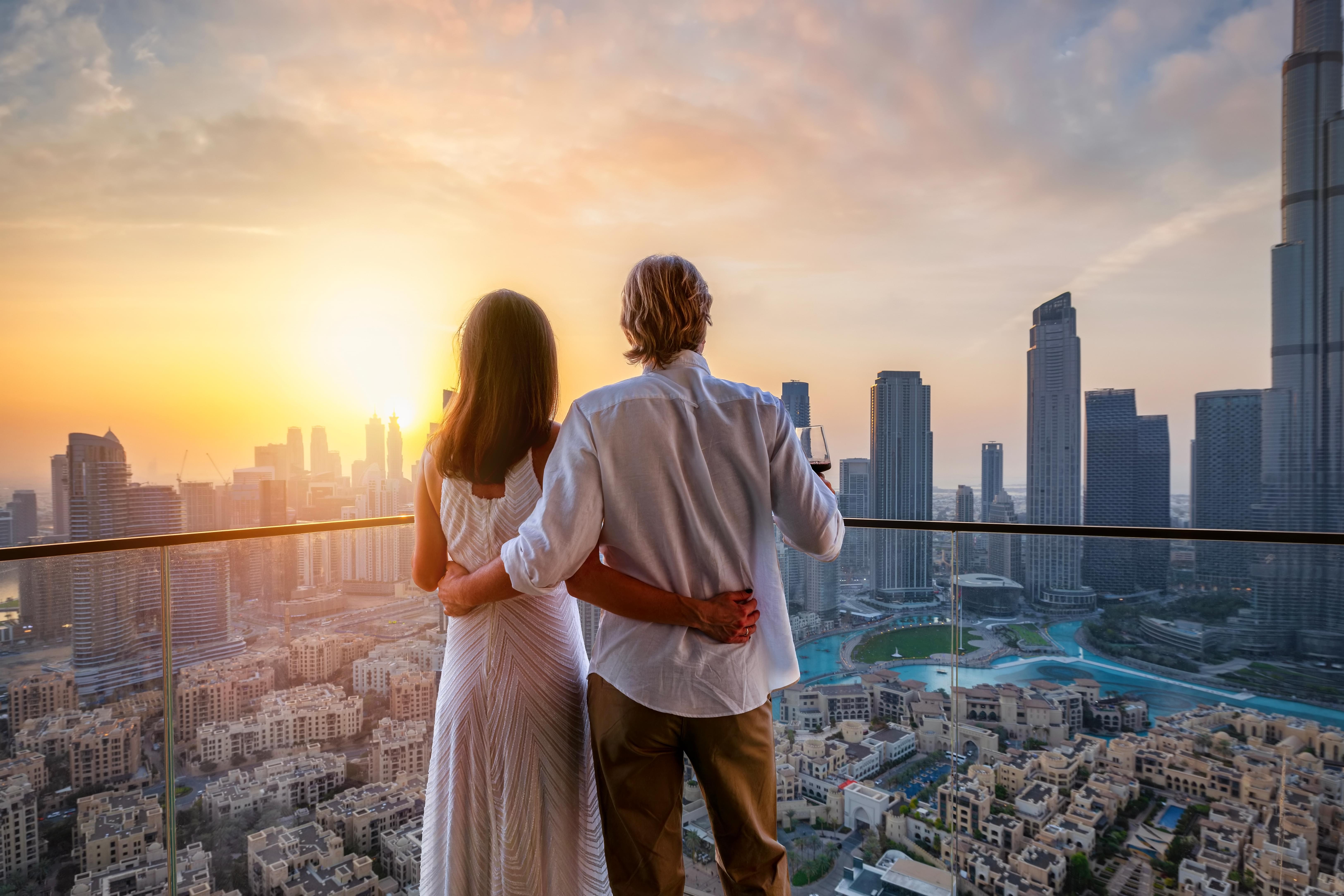 Couple enjoying the view of Dubai Skyline