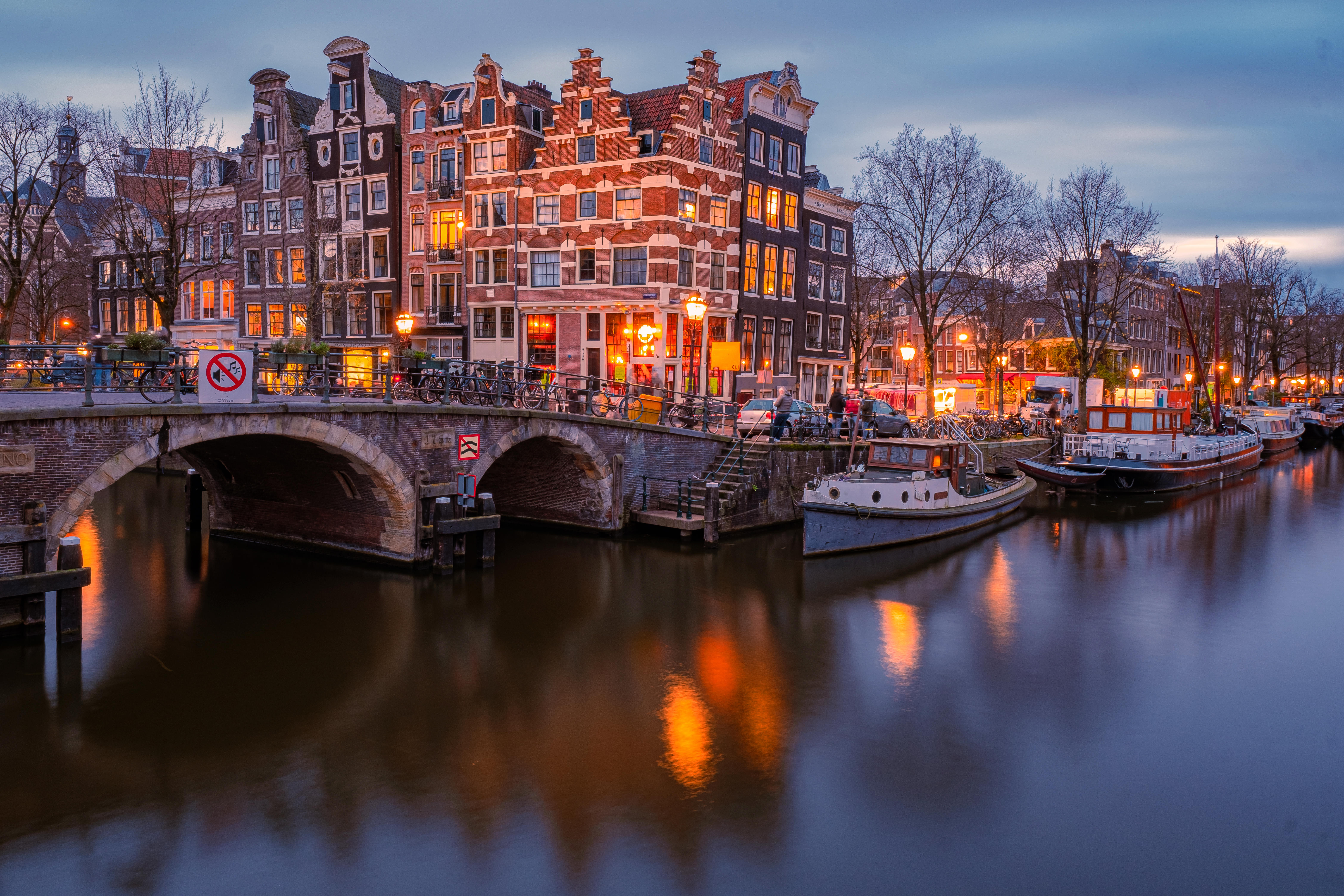 Amazing View of Canal at Night in Amsterdam