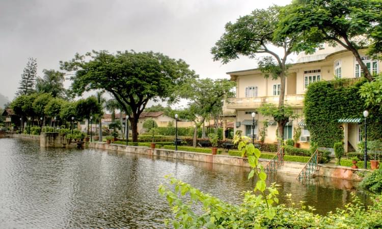 Exterior view of the resort with lake
