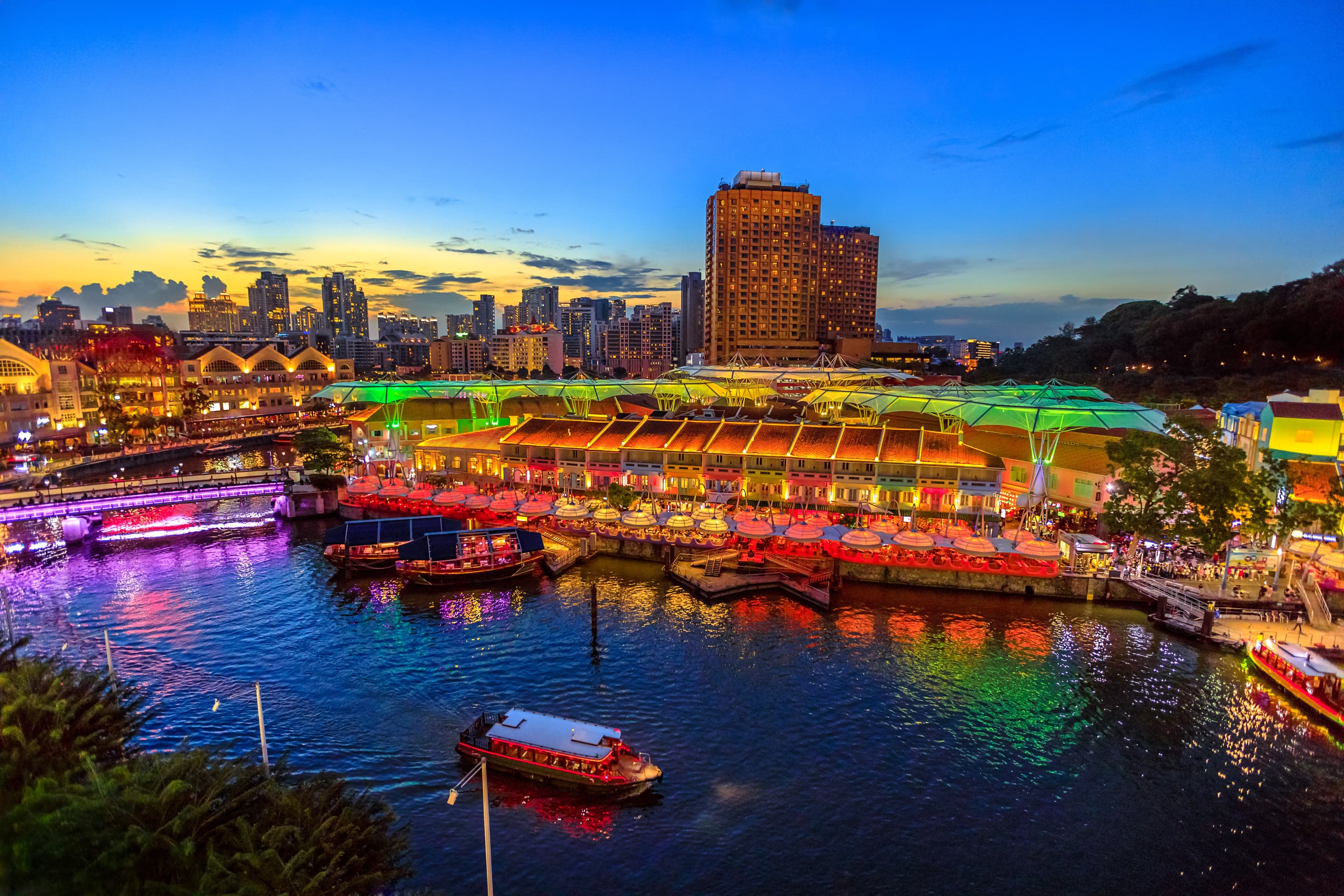 Vibrant sunset scene over Clarke Quay