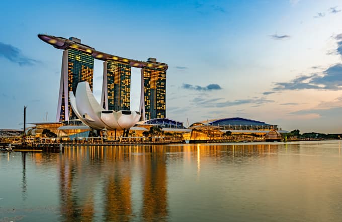 Skyline of Marina Bay with the Art Science Museum, Singapore