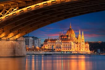 Stunning Margaret Bridge & Hungarian Parliament Building at sunset.