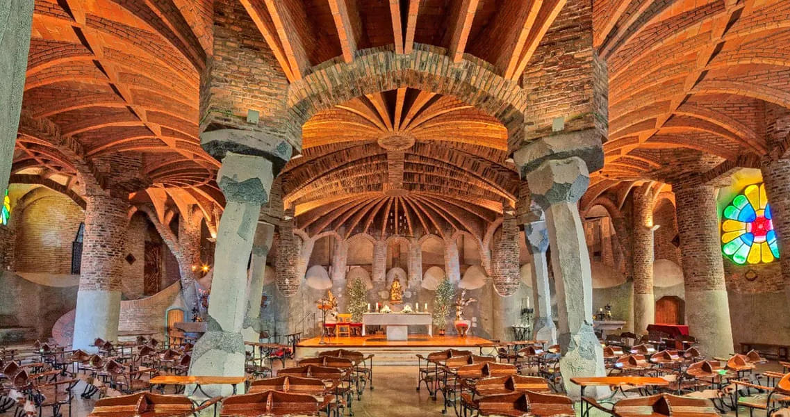 See the stunning interior of Church of Cripta De La Colonia Guell, Barcelona