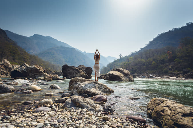 Women doing yoga in the Yoga Capital of the World, Rishikesh