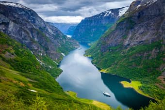 Scenic views of Naeroyfjorden boat cruise