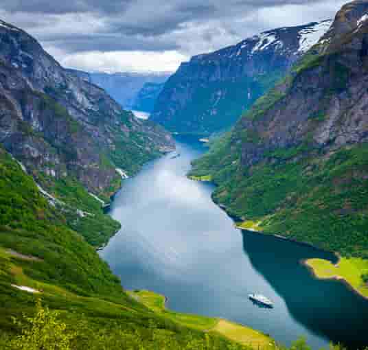 Scenic views of Naeroyfjorden boat cruise