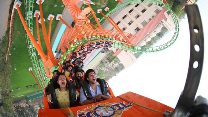 Feel the adrenaline rush on the amazing rollercoaster ride at the theme park