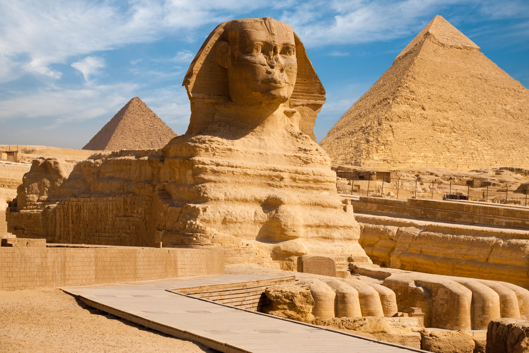 Marvel at the Sphinx of Giza,, a colossal limestone statue 