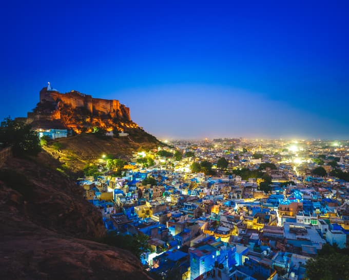 Beautiful night view of Blue City & Mehrangarh fort