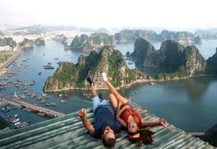 Couple relaxing in Halong Bay
