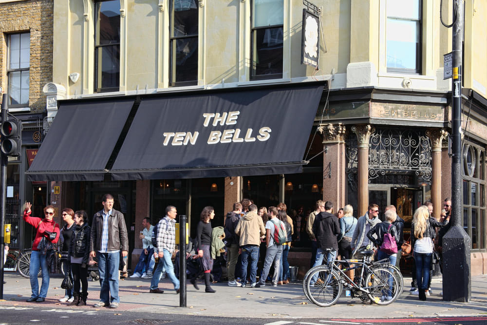 The commercial street in front of The Ten Bells public house is famous crime site