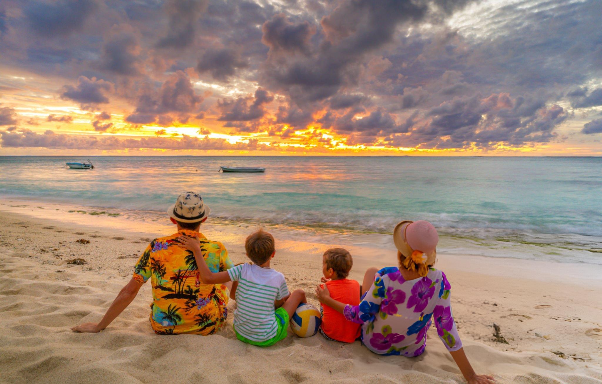 Family spending time at a beach in Mauritius