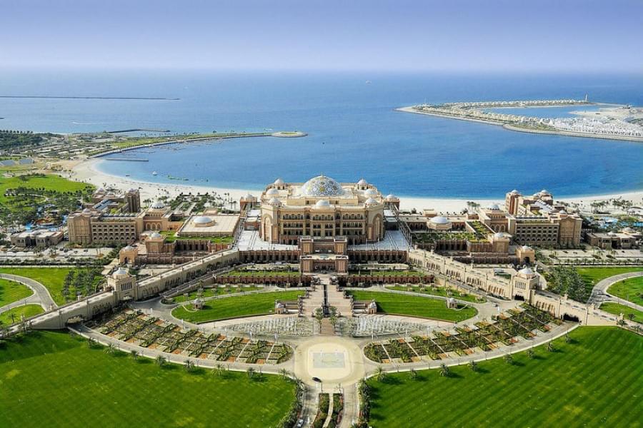 Behold the stunning exterior view of the Emirates Palace, an architectural marvel that will leave you in awe
