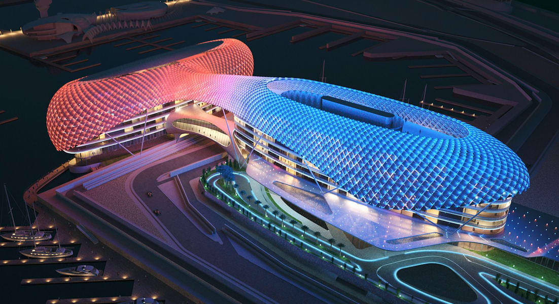 The Yas Viceroy Abu Dhabi luxury hotel, featuring over the race circuit with 499 rooms.