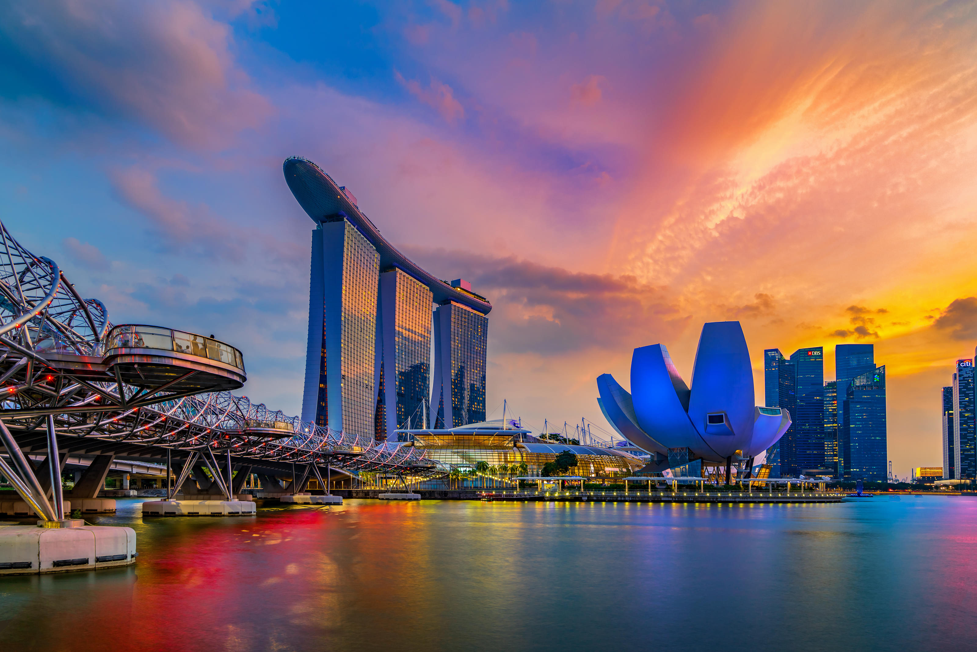 Sunset in Singapore with the backdrop of Marina Bay Sands