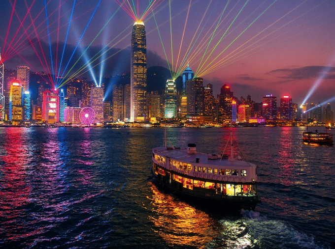 Light show across Victoria Harbour skyline