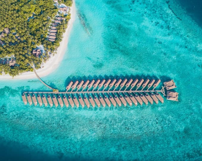 Marvel at the aerial view of Reethi Faru Rsort