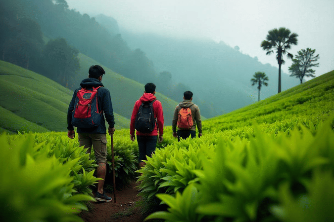 Trek through the lush tea gardens to the stunning Chokramudi Peak