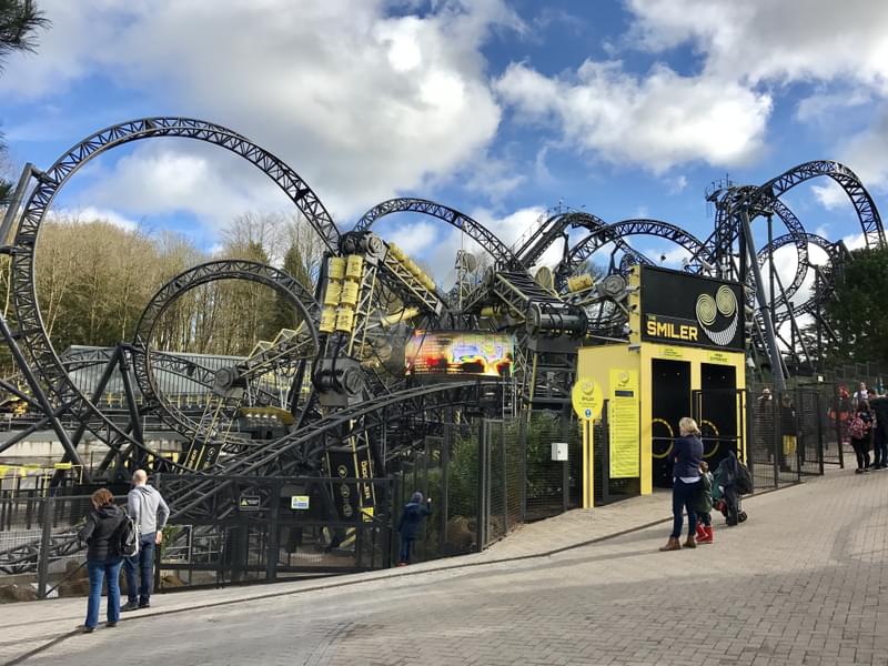 Take a ride at The Smiler (first 14 loop roller coaster)