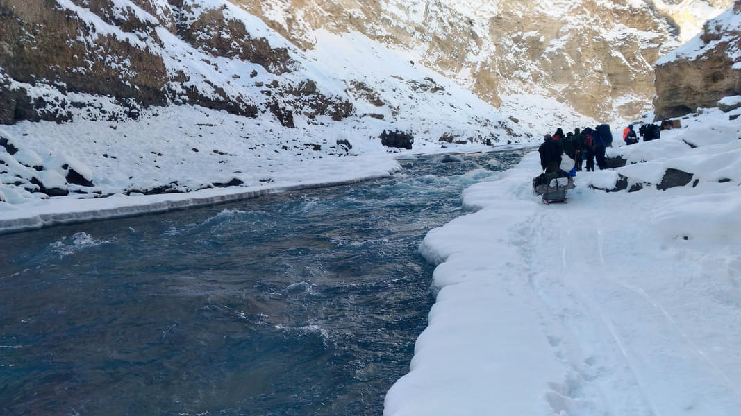 Trek past the glistening Zanskar river and get immersed in the beauty and serenity of Ladakh's landscapes.