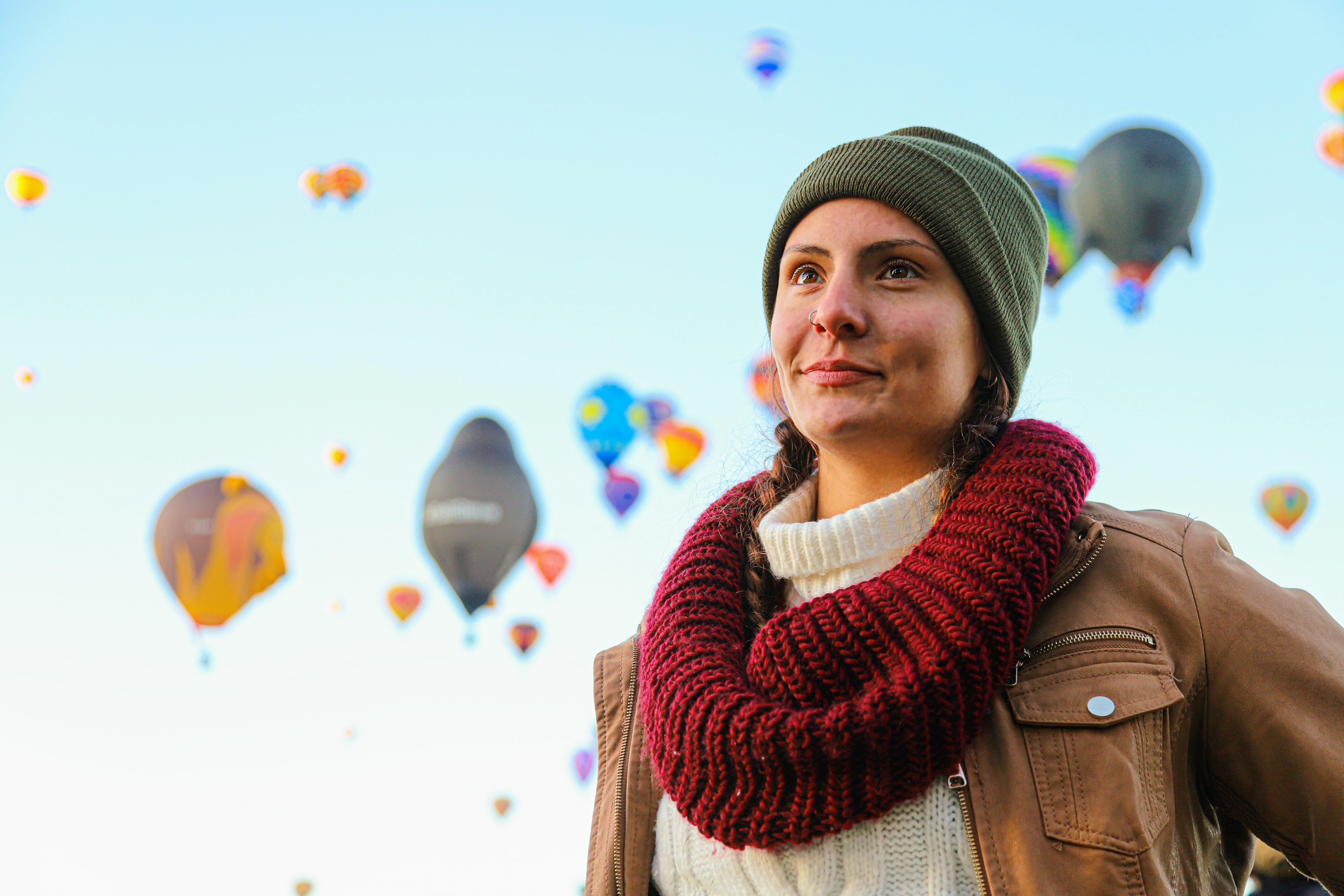 Girl Dressed Warmly for a Hot Air Balloon Ride in Dubai
