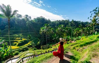 Woman at the beautiful Tegalalang rice terrace in Bali