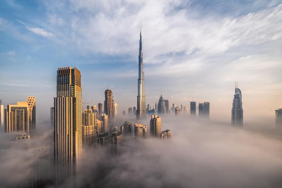 Rising above the city skyline, the Burj Khalifa 