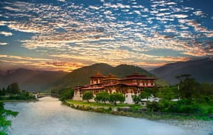 Witness breathtaking sunset at Punakha Dzong
