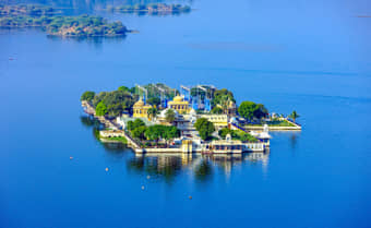 Scenic view of Lake Garden Palace on Pichola Lake