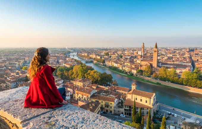 Tourist enjoying views of Verona